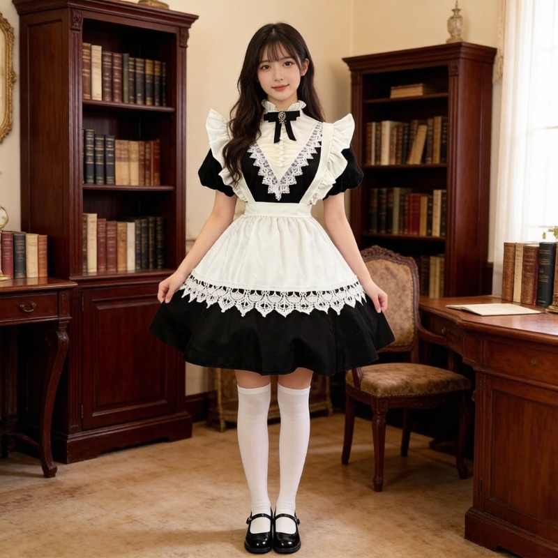 Bib Long Sleeve - Gothic Black Short Long OP Dress,Detachable